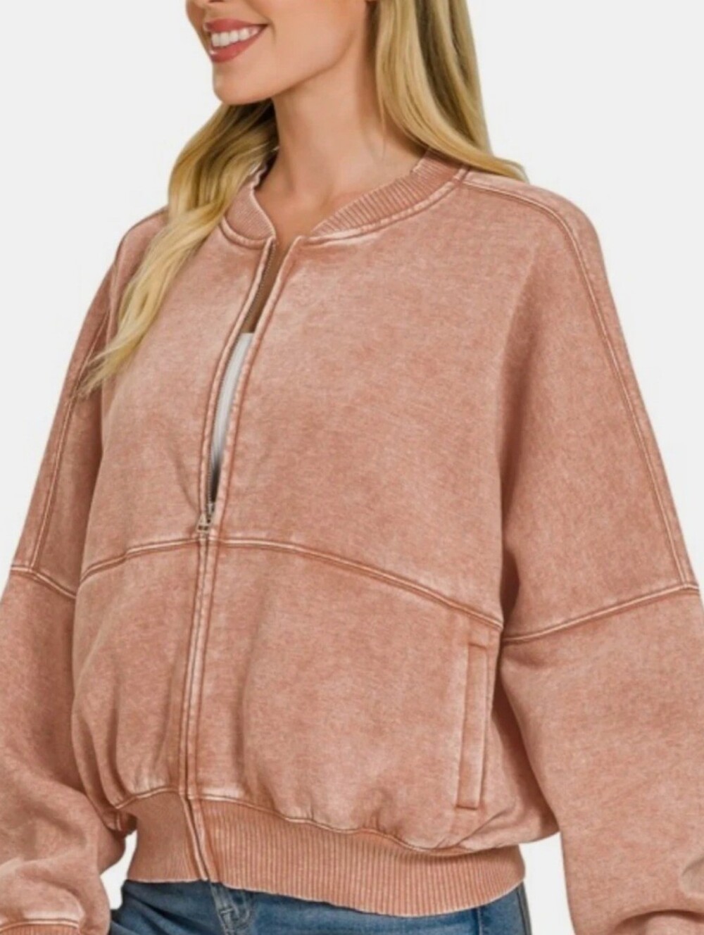 Zenana Acidwash Rust Bomber Jacket